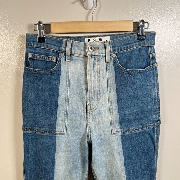 Proenza Schouler High Rise Flare Jeans Size 28 Two Tone Cropped Blue Denim - Picture 5 of 12